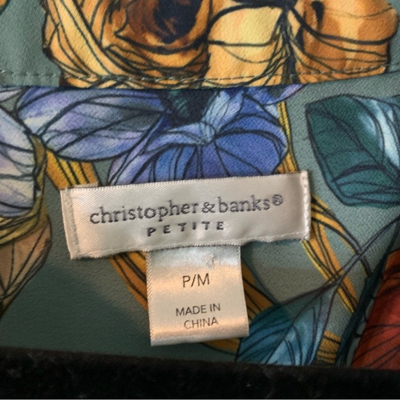 Christopher & Banks Teal Long Sleeve Floral Blouse, size P/M - Picture 2 of 7
